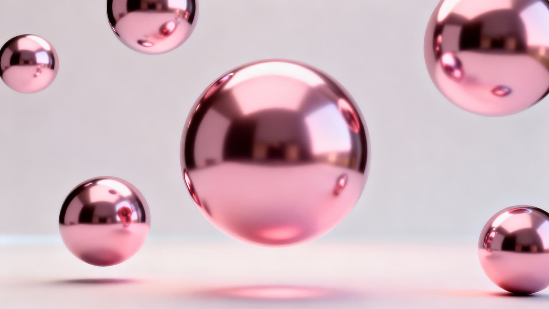 futuristic glossy pink chrome spheres floating