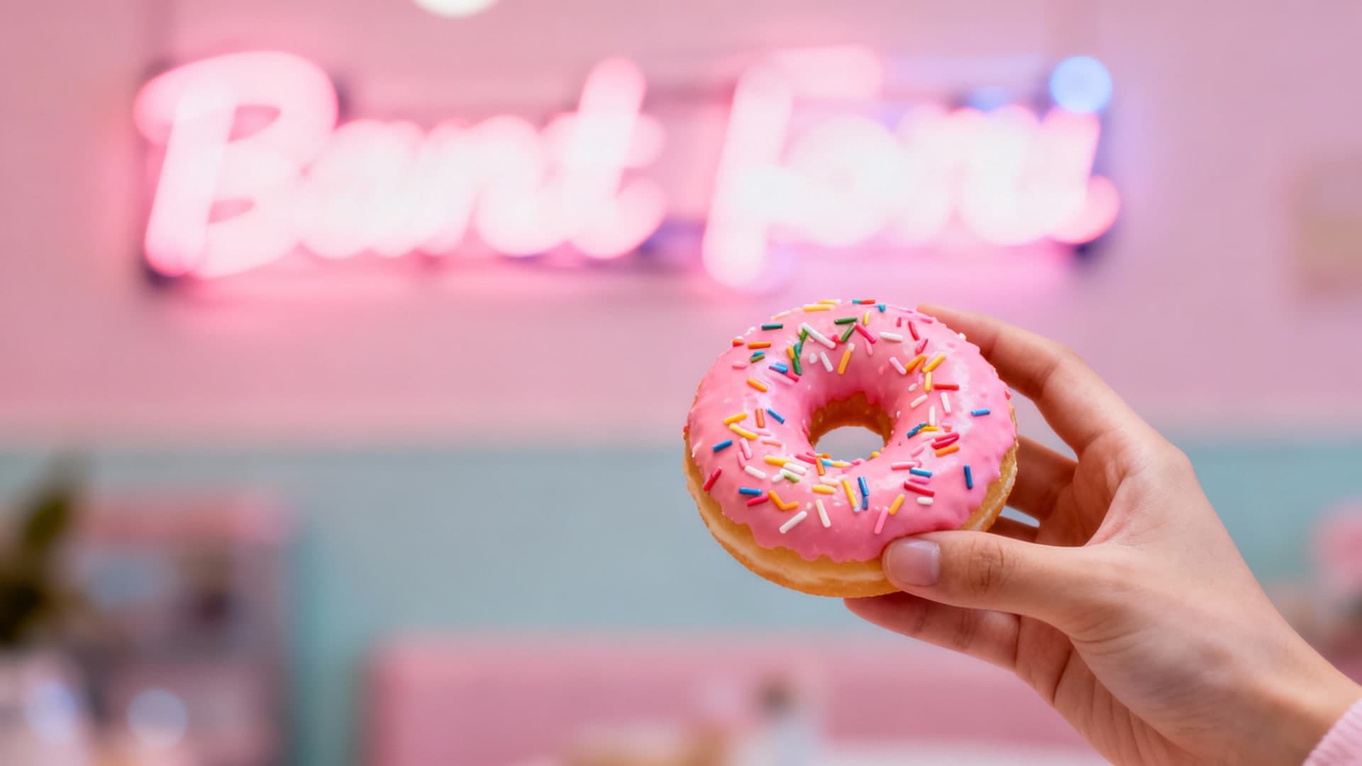 cute pink donut with neon message background