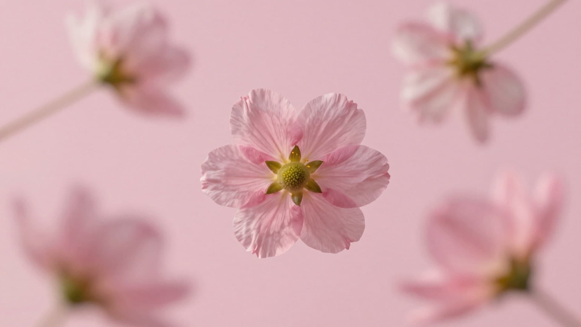 Dreamy blurred flowers on a soft pink backdrop.