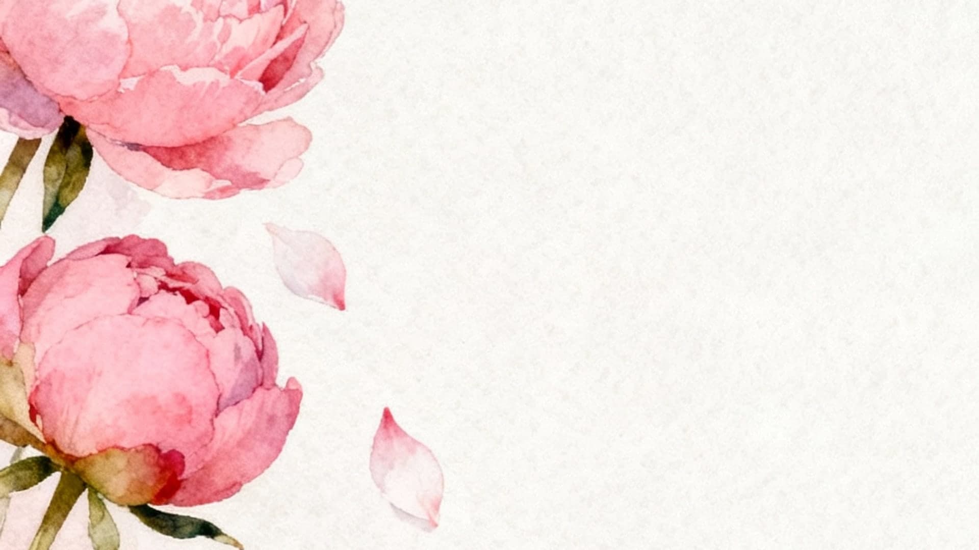 watercolor pink peonies with sakura petals drifting, airy negative space, soft grain, iphone wallpaper, vertical 9:16, no mockup, no device frame, no ui, no text, no watermark, no status bar, no bezel, no phone screen, no clock, no icons, no notch, plain wallpaper, clean background