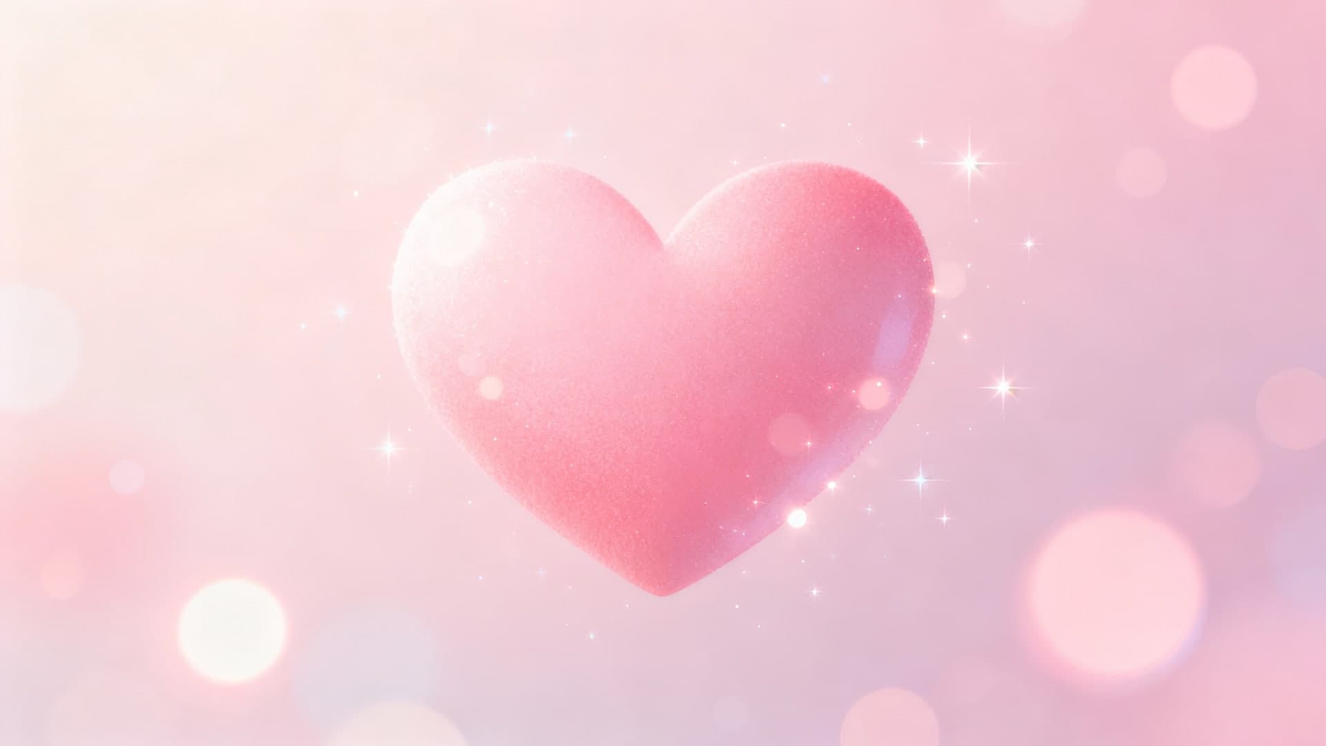 romantic pink heart wallpaper, glowing bokeh, soft sparkles, dreamy pastel gradients, cinematic lighting, 16:9, no mockup, no device frame, no ui, no text, no watermark, no status bar, no bezel, no phone screen, no clock, no icons, no notch, plain wallpaper, clean background