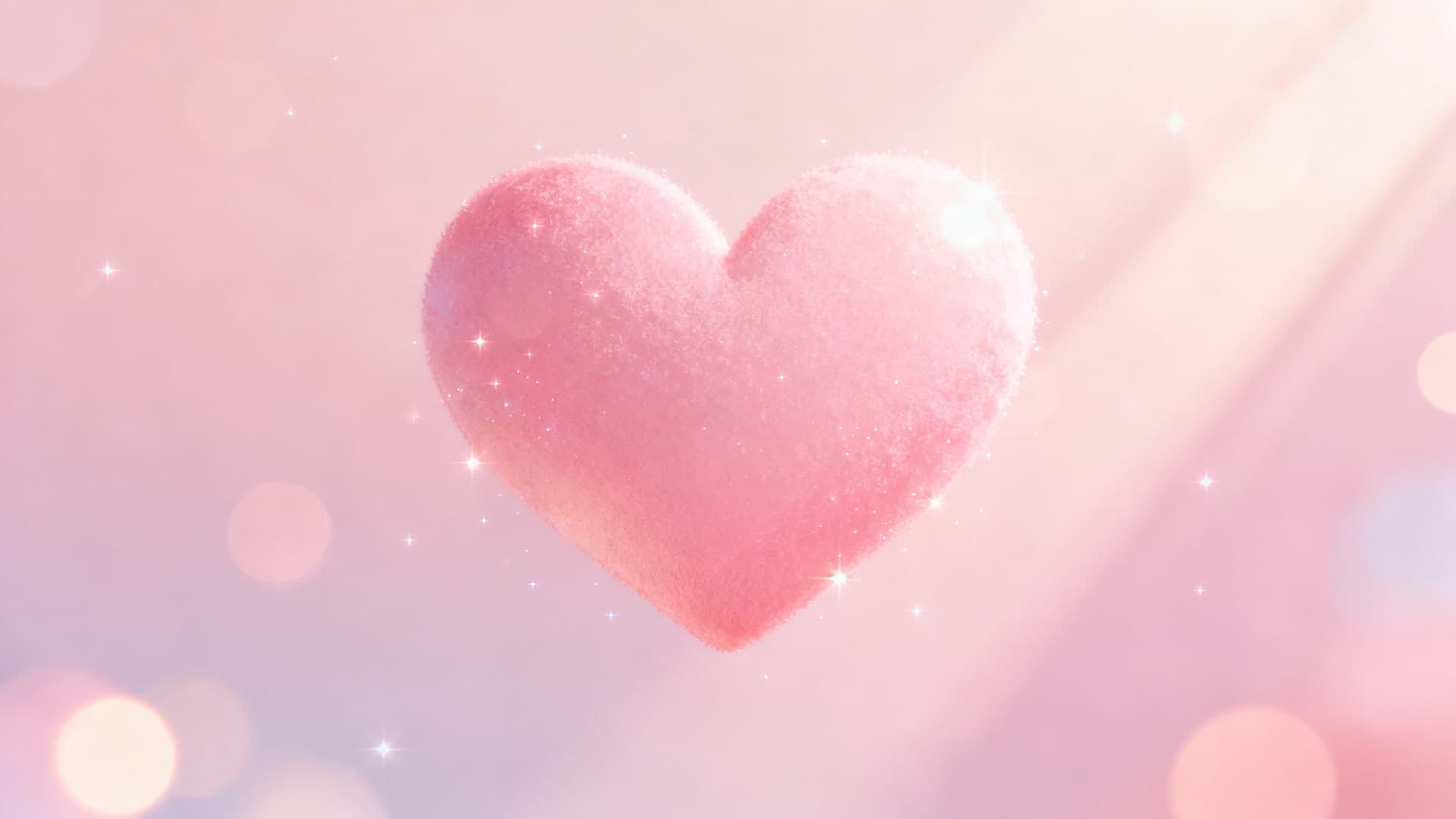 romantic pink heart wallpaper, glowing bokeh, soft sparkles, dreamy pastel gradients, cinematic lighting, 16:9, no mockup, no device frame, no ui, no text, no watermark, no status bar, no bezel, no phone screen, no clock, no icons, no notch, plain wallpaper, clean background