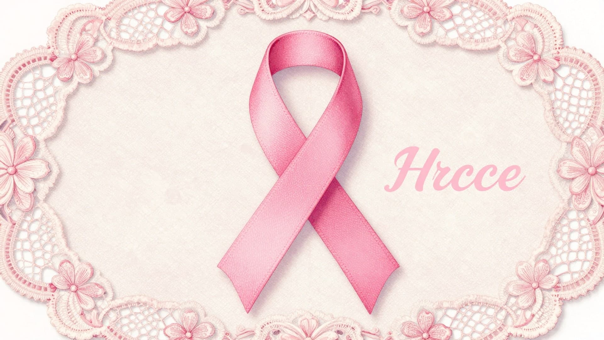 A delicate pink ribbon and lace illustration with vintage floral patterns.