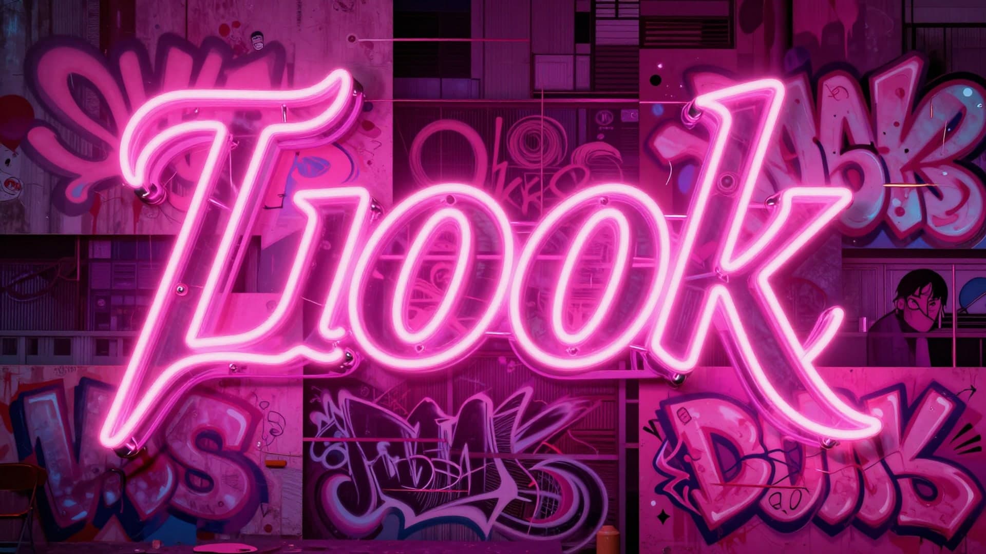 Bold neon pink collage with glowing text elements and vibrant graphic layers.