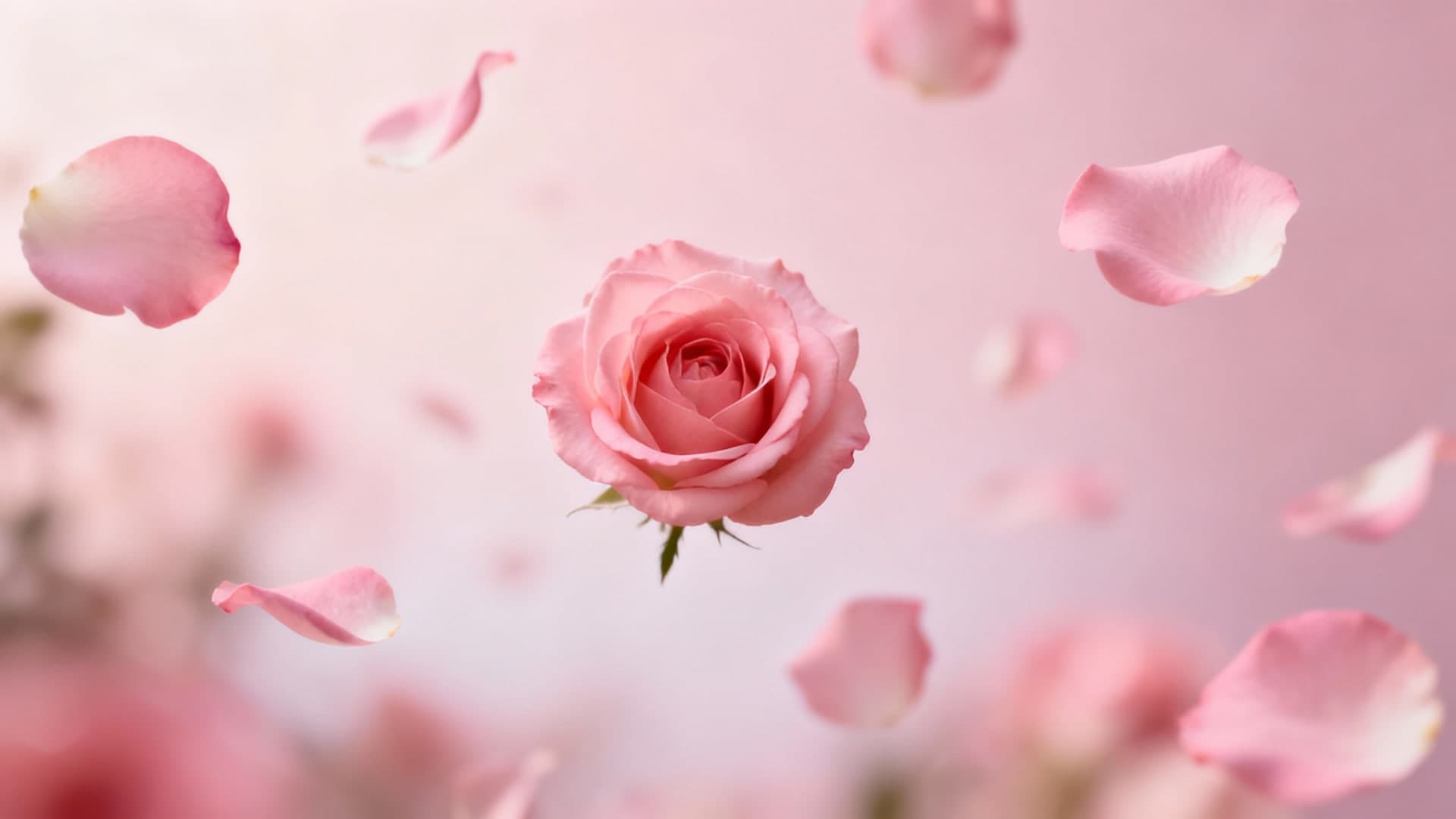 romantic pink rose petals floating in soft light