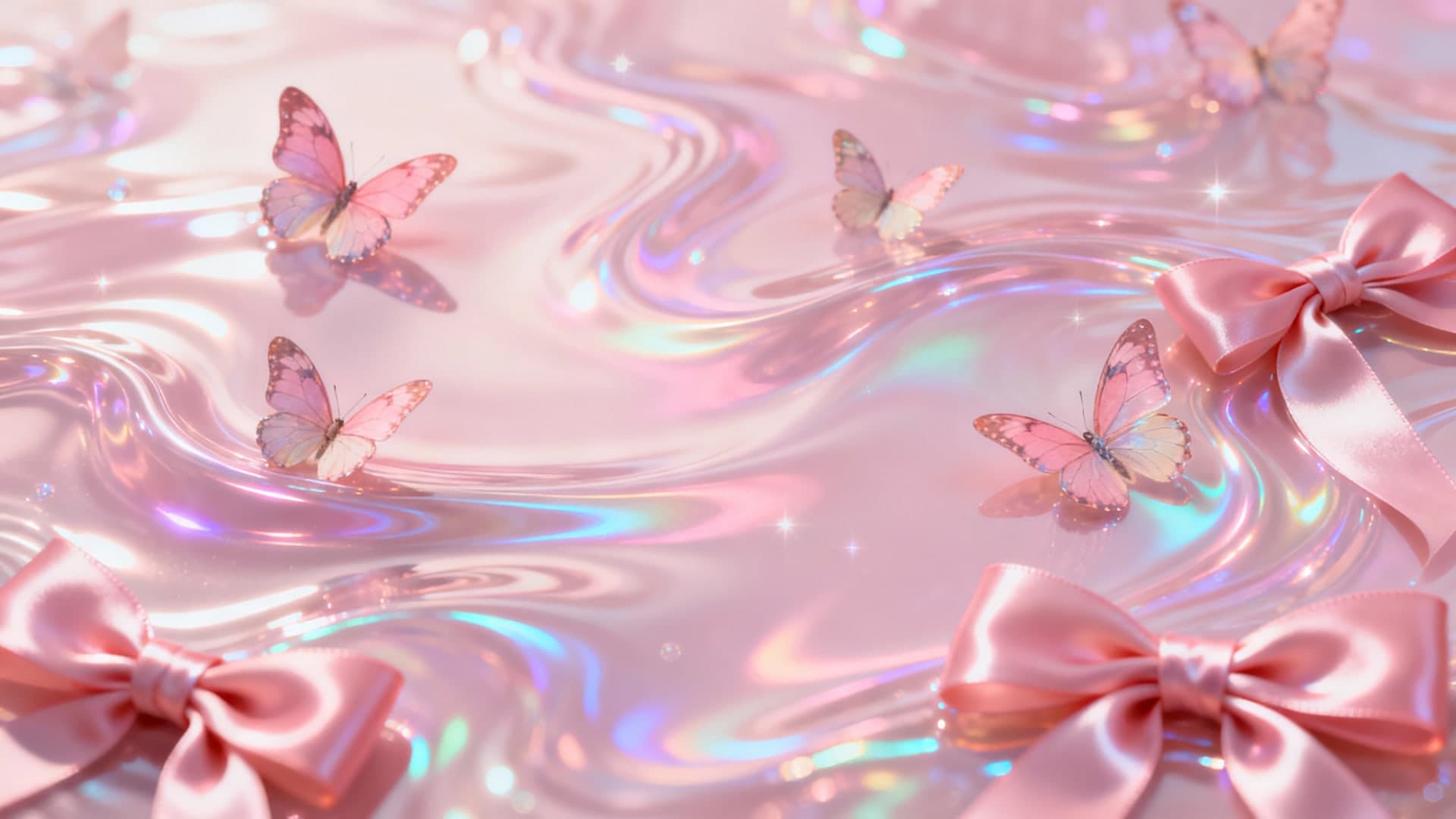 Pink holographic ribbons wallpaper